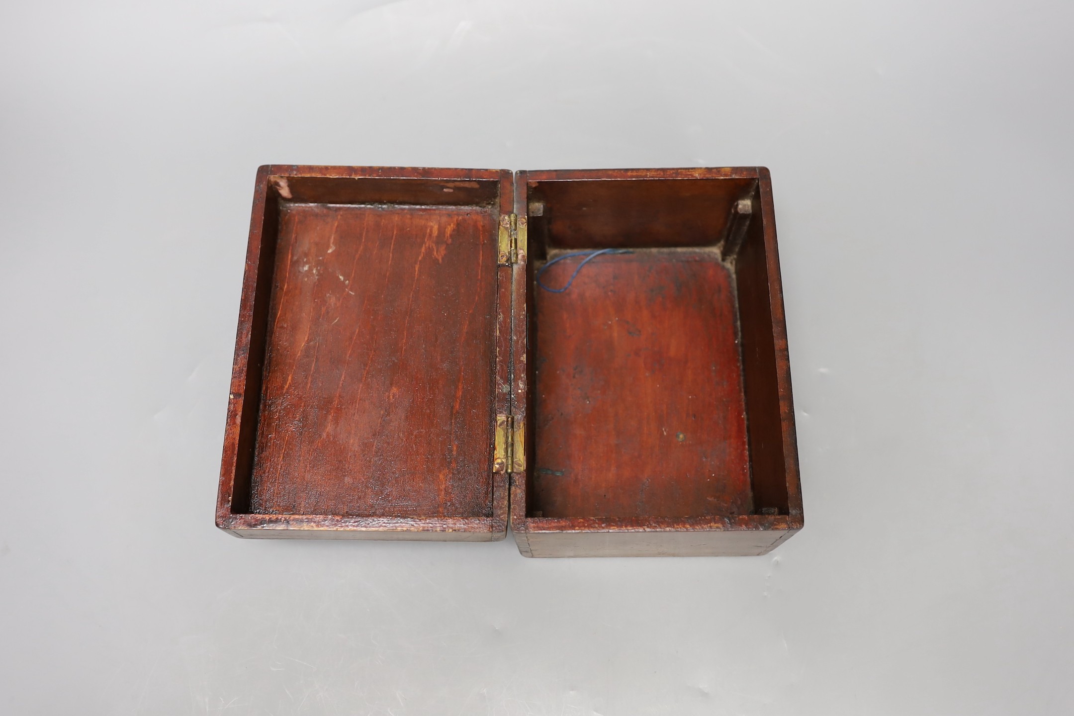 Two 19th century inlaid walnut boxes and a painted mahogany box, The largest 30 cm wide